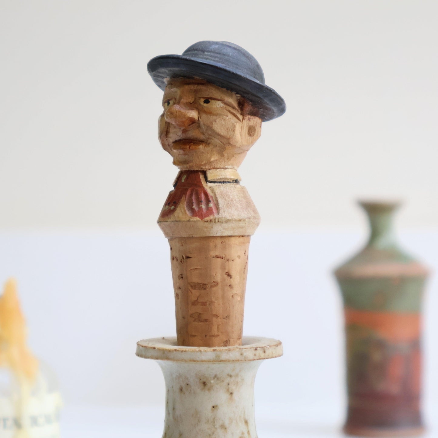 Black Forest Wooden Carved Bottle Stop (B)