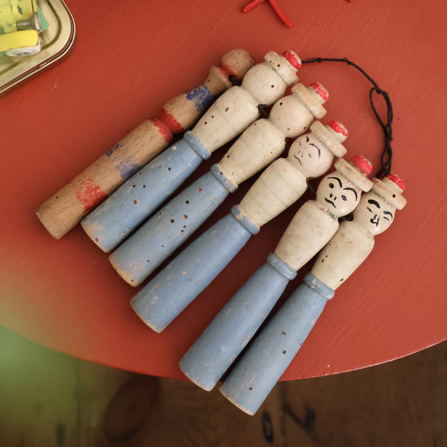 French Wooden Skittle Men Set