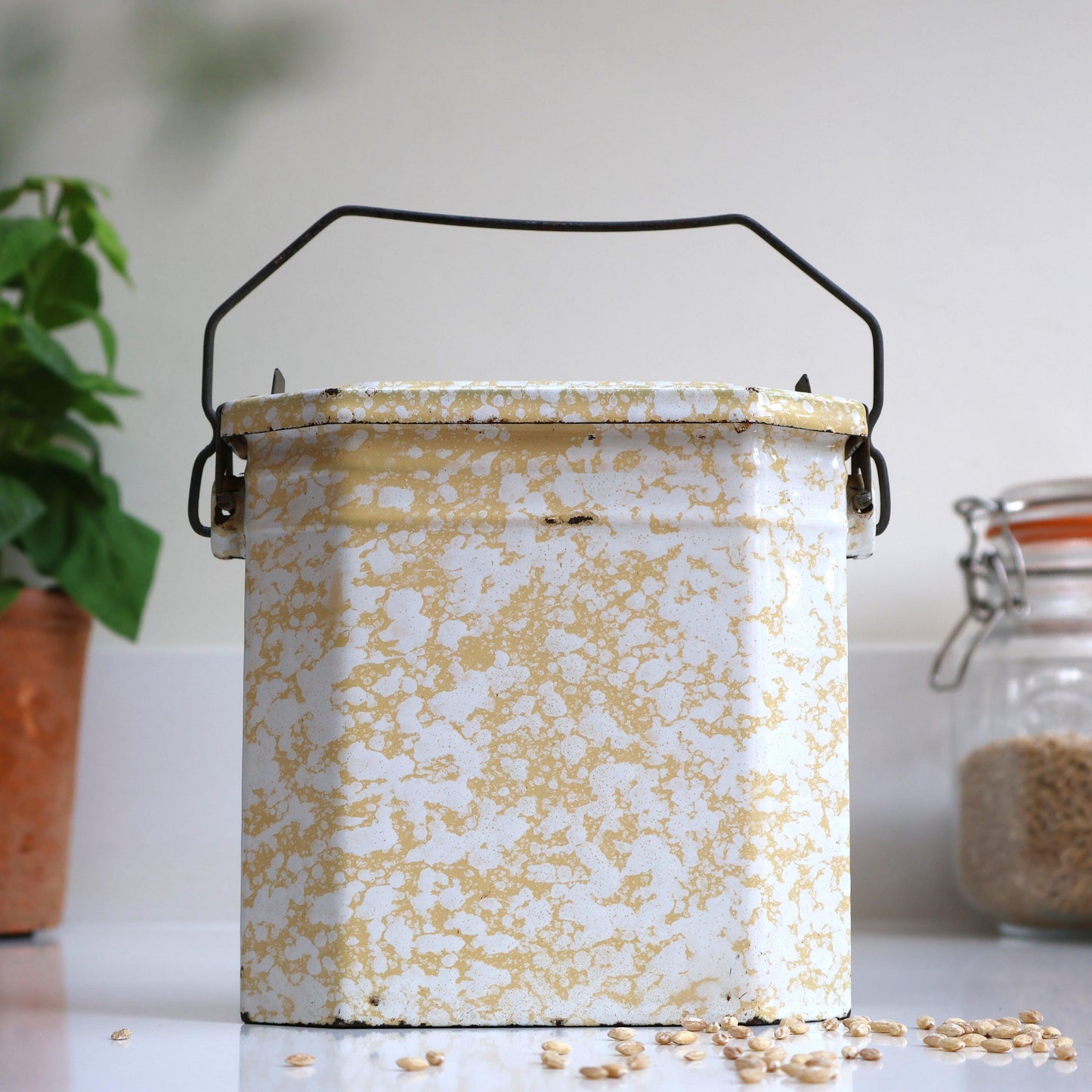 French Enamel Lunch Pail - Splatter Cream