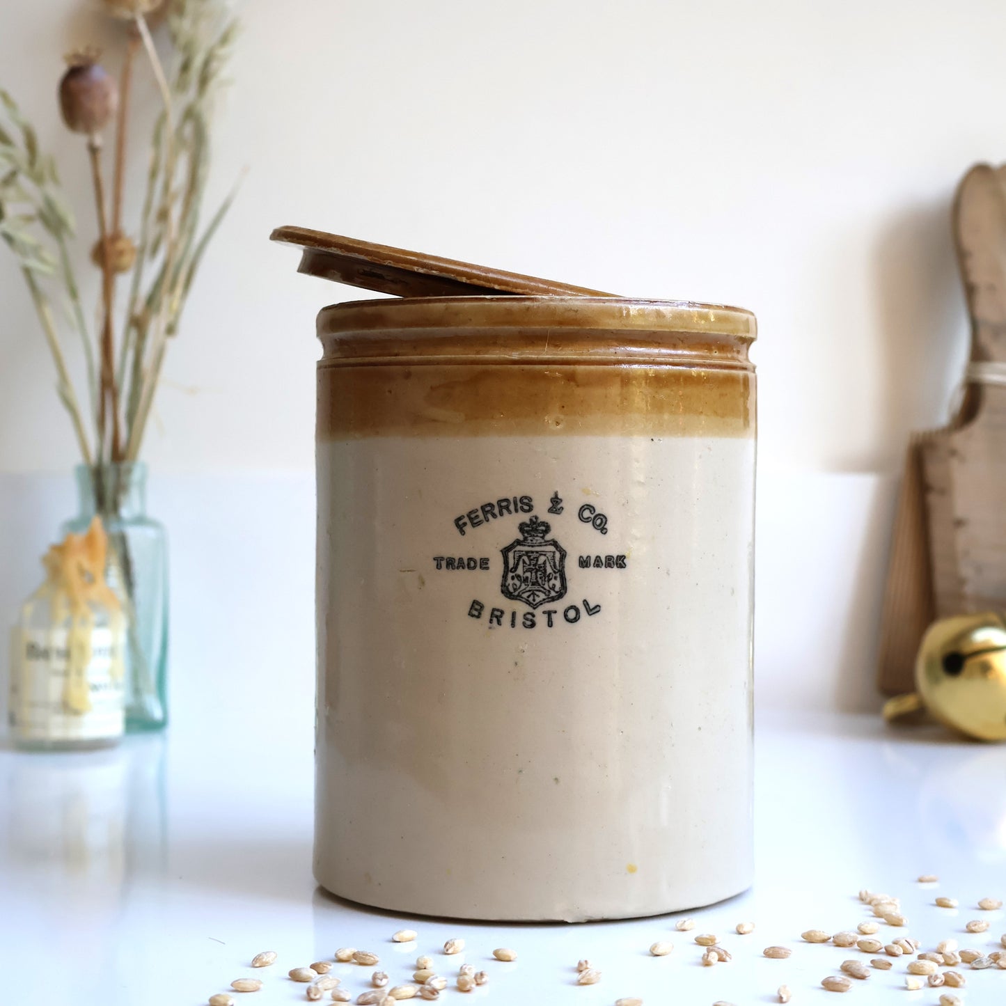 Antique Lidded Stoneware Pot with “Ferris and Co Bristol” Stamp