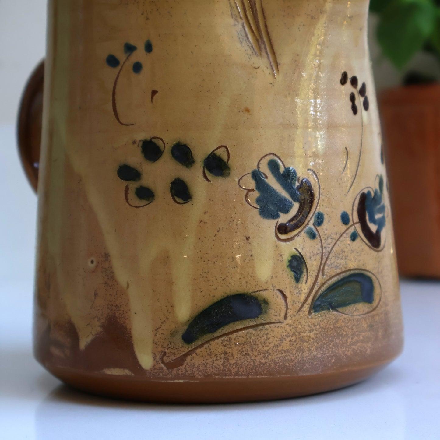 French Alsace Pottery Hand-Painted Jug with Floral Design