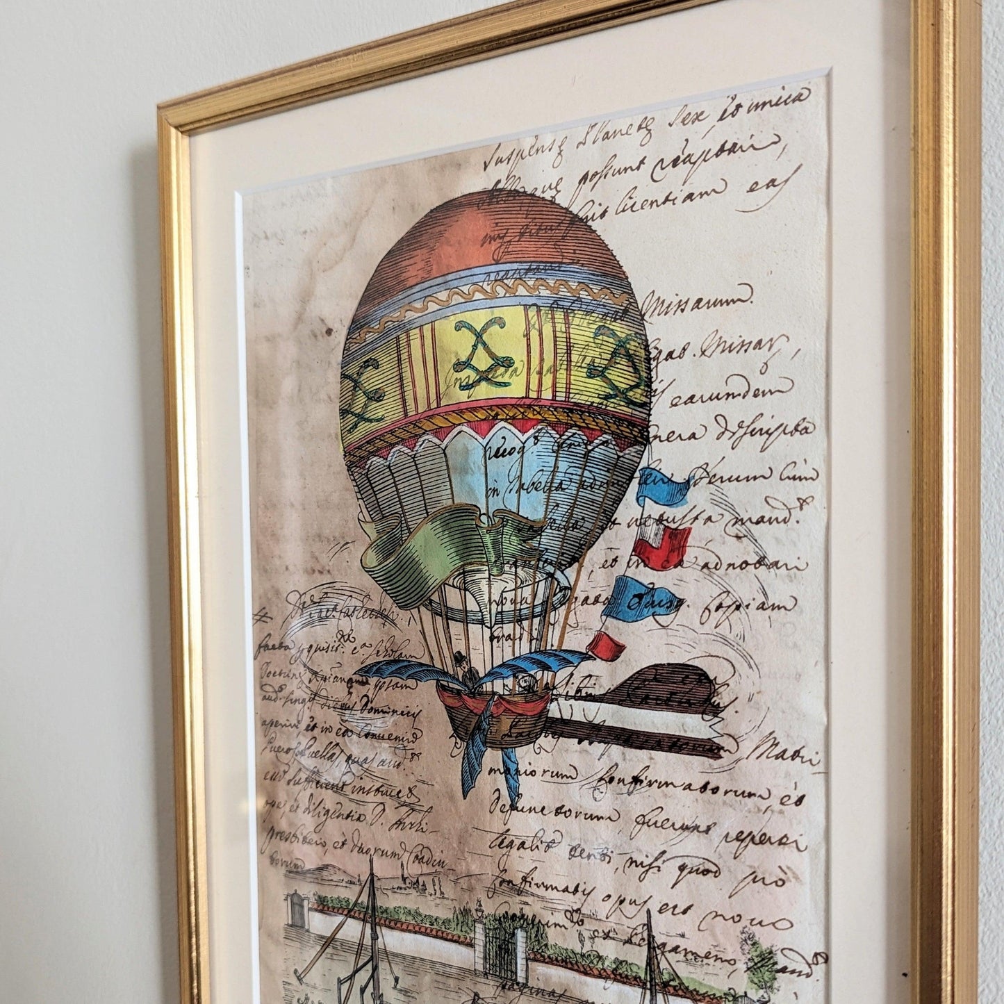 Framed Antique Pages - Sleek Gold "And We're Off" Air Balloon