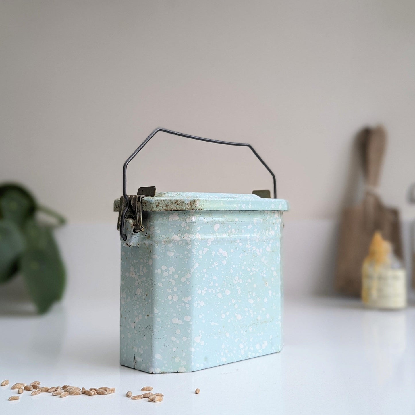 French Enamel Lunch Pail - Splatter Turquoise