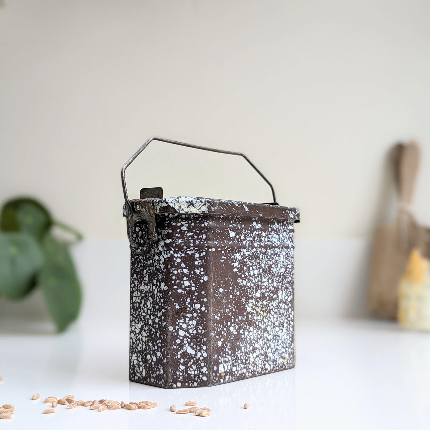 French Enamel Lunch Pail - Splatter Brown
