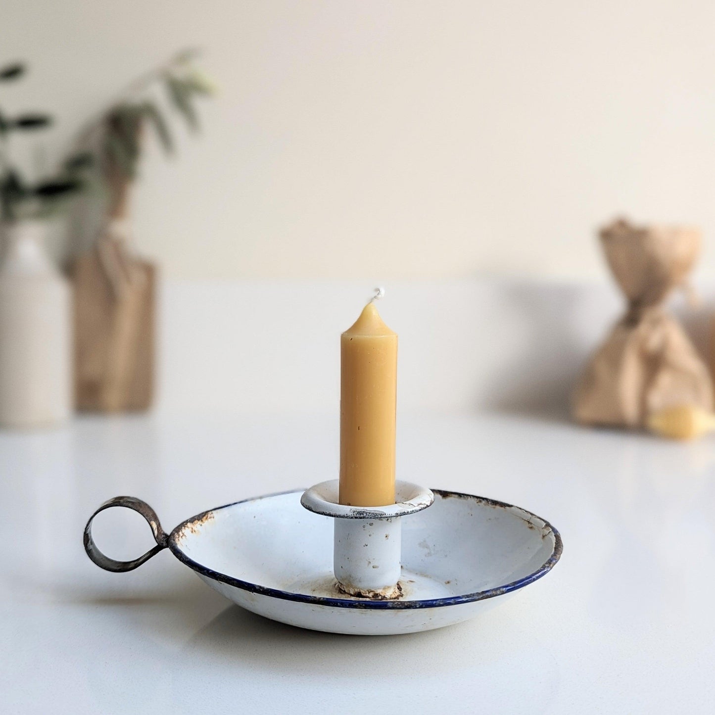 Enamel Chamberstick - White Rustic