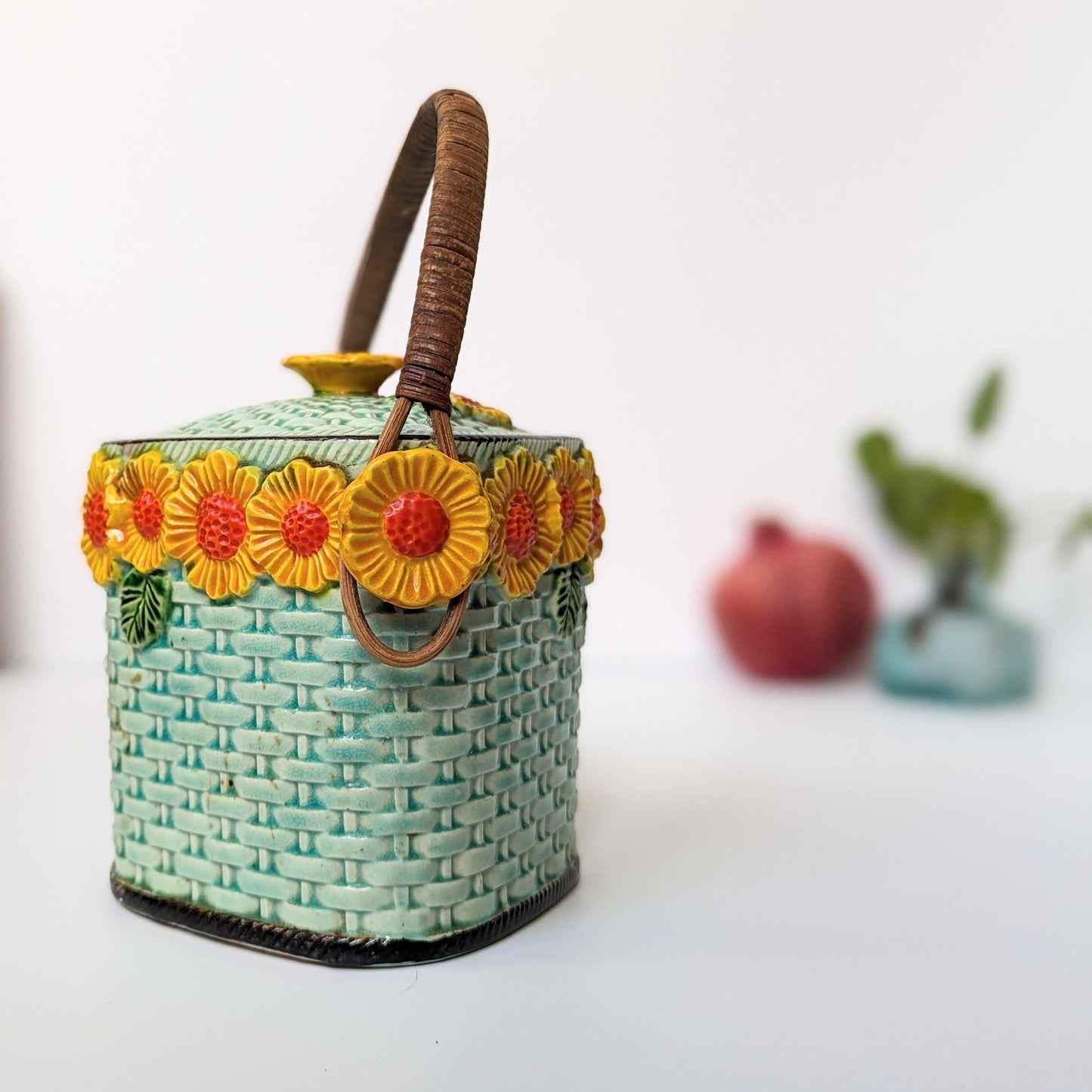 Japanese Ceramic Lidded Basket Pot