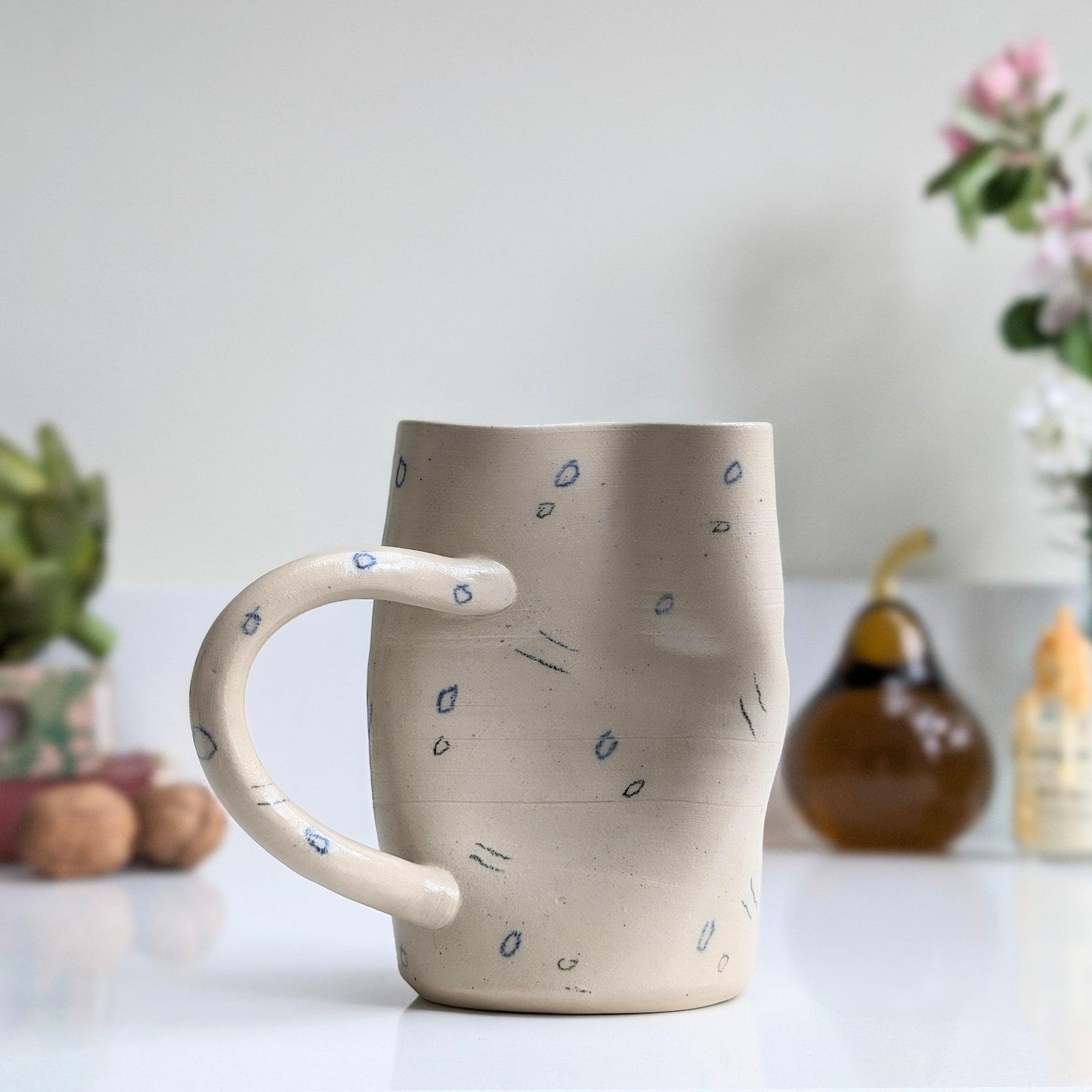 'Squished' Blue Dot Porcelain Mug