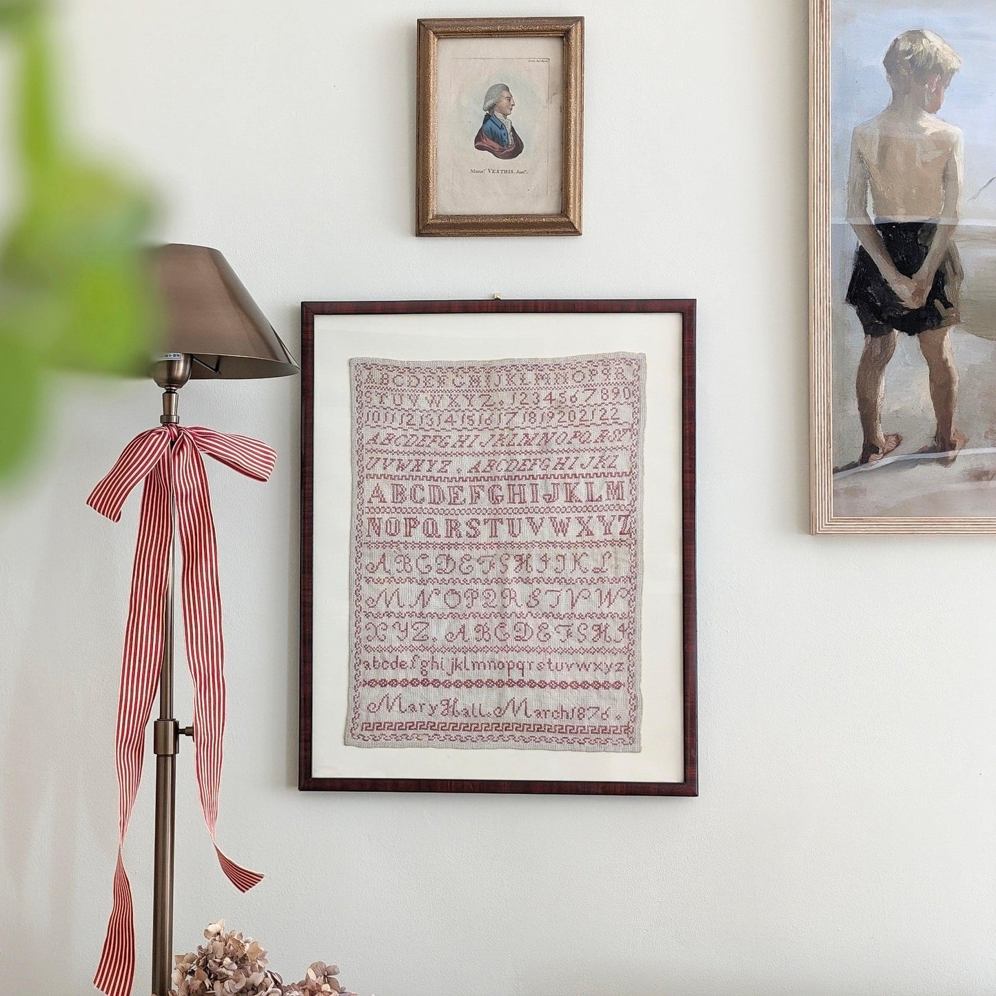 1876 Embroidered Sampler by Mary Hall