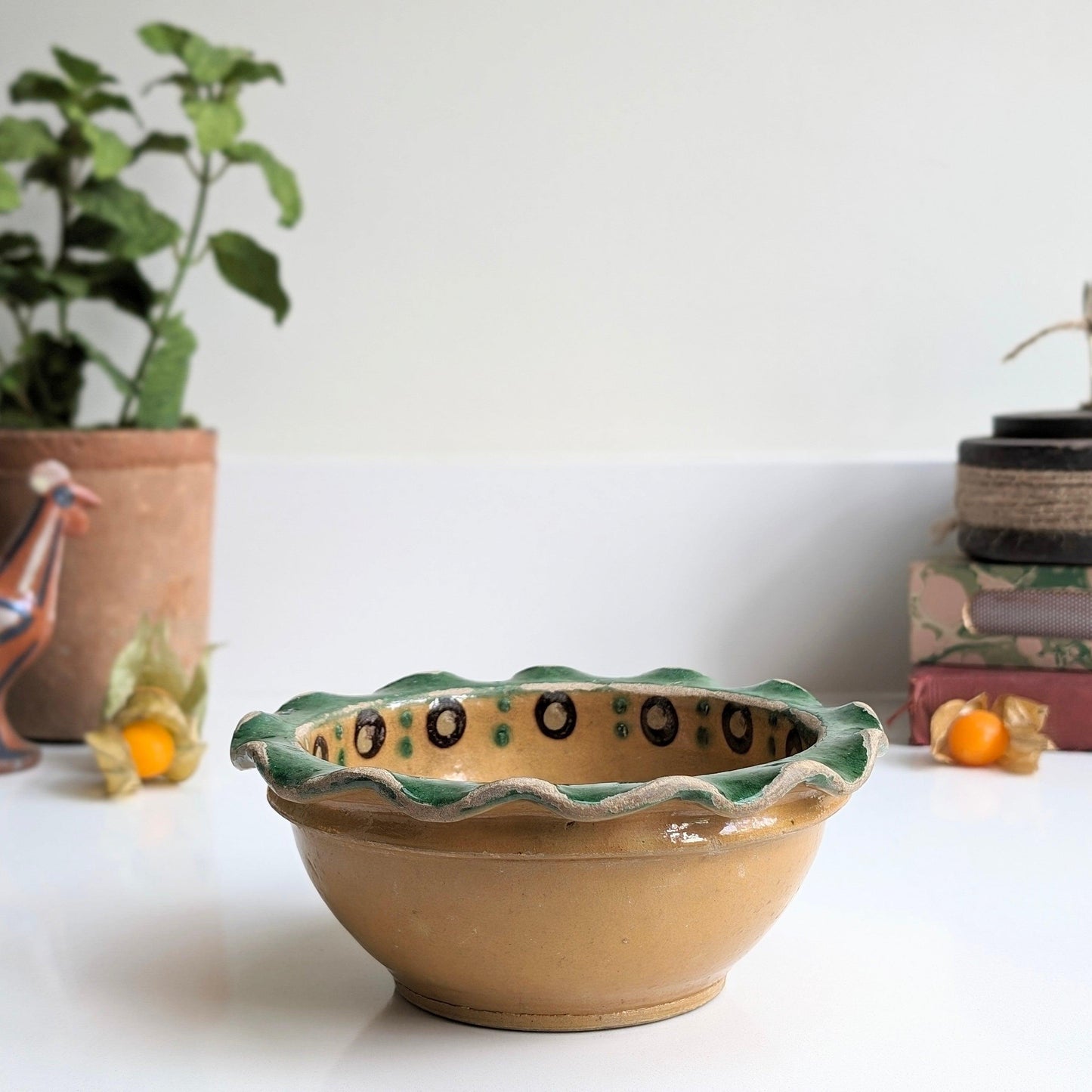 French Ceramic Ruffle Edged Bowl