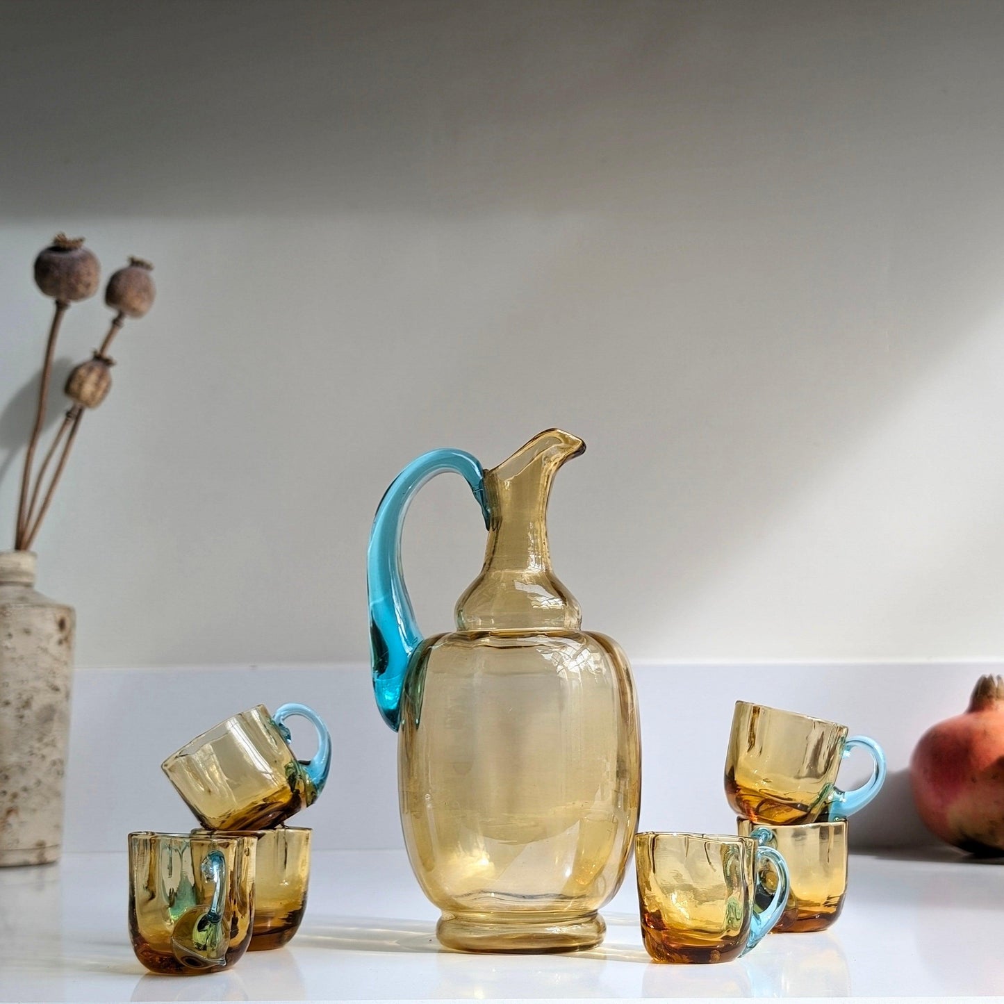 Amber and Azure Glass Liqueur Set