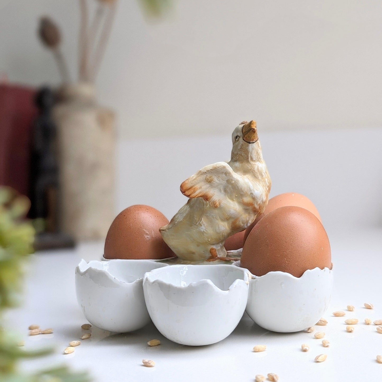 German Antique Porcelain Chick Egg Server