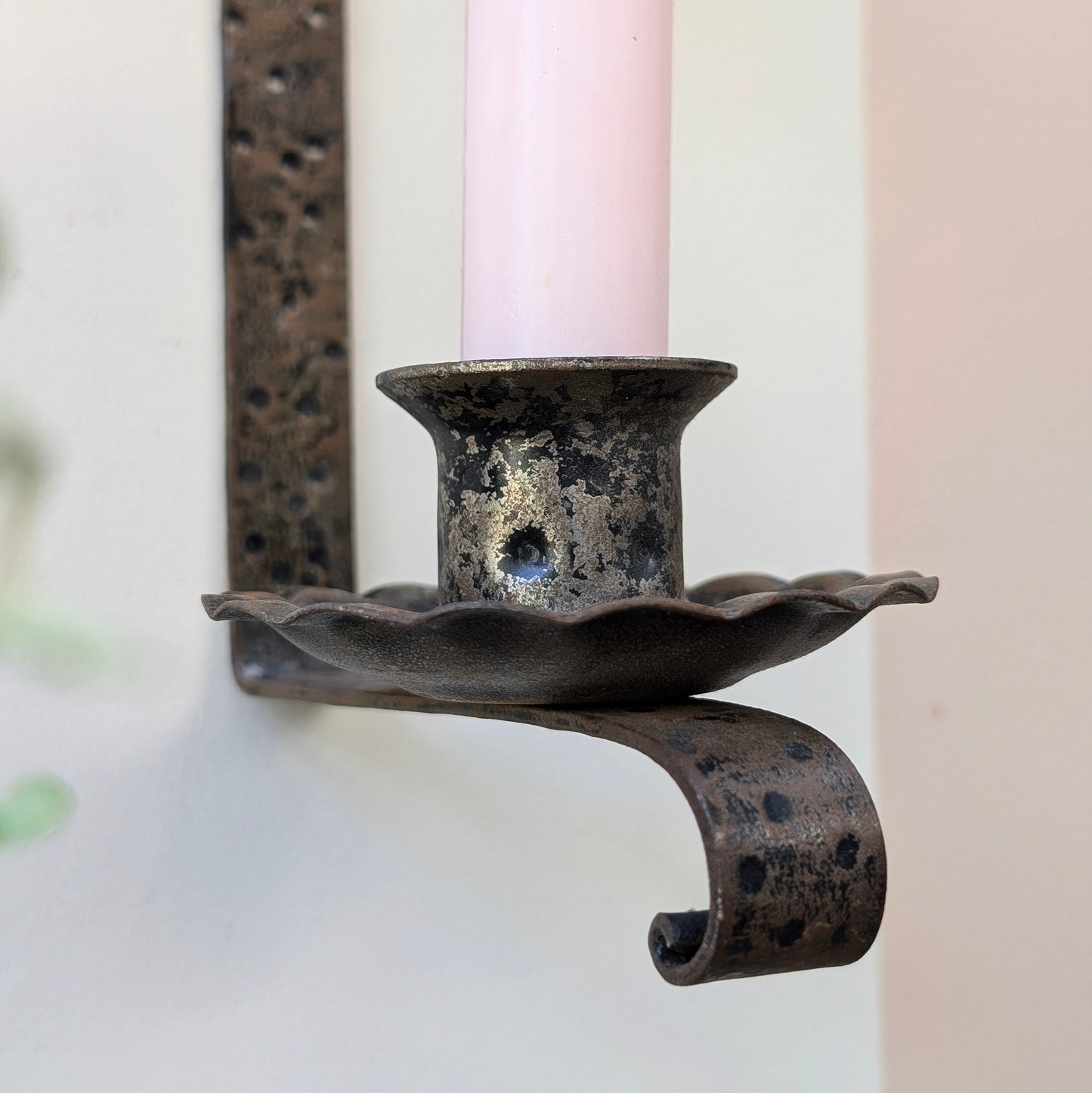 Rustic Primitive Wrought Iron Candle Sconce
