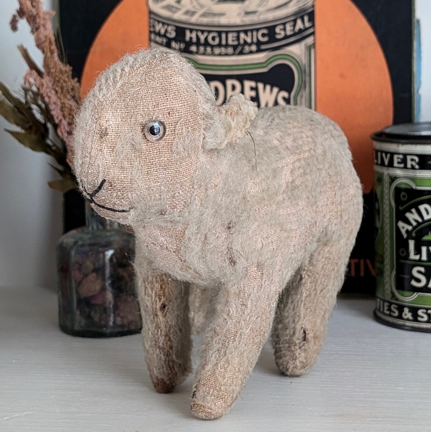 Rare Vintage Mohair Lamb Toy with Glass Eyes