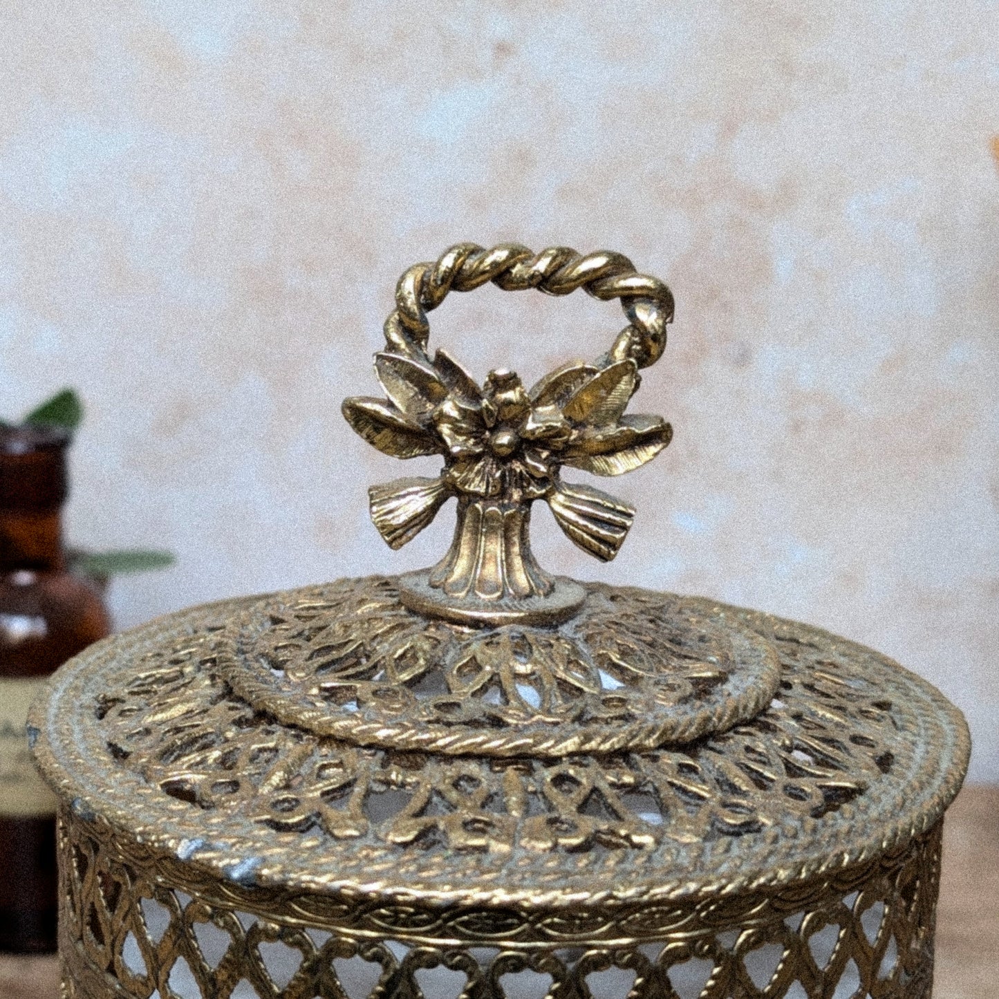 Gold-Tone Metal Filigree Toilet Roll Cover