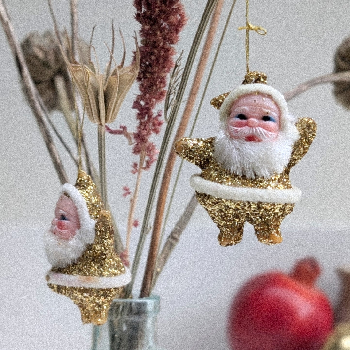Three Glittery Vintage Santas