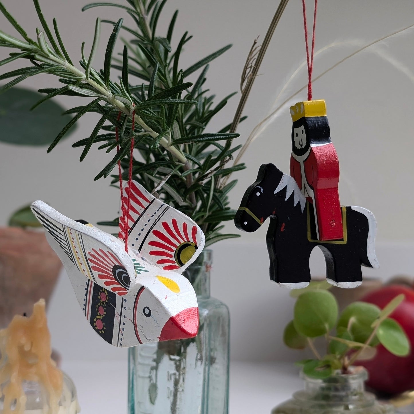 Two Wooden Christmas Decorations - Dove and Wiseman