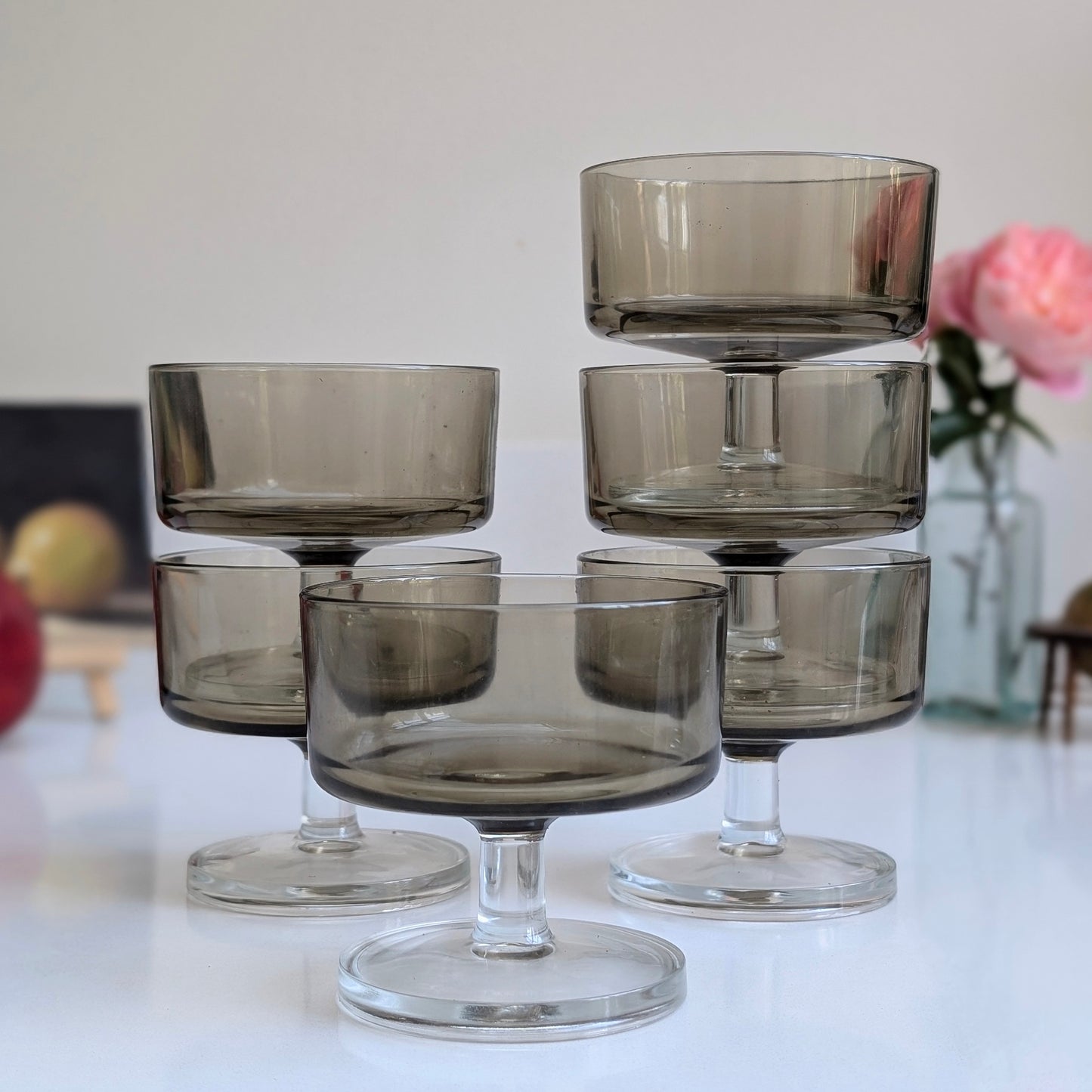 Smoked Mid-Century Champagne Glasses/Dessert Bowls