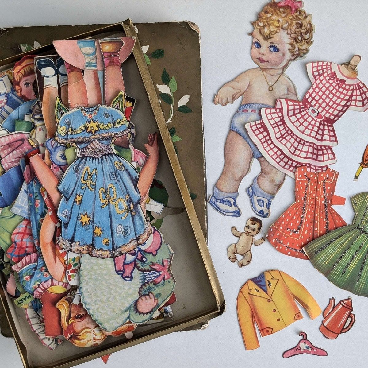 Vintage Chocolate Box filled with Dress Up Paper Dolls