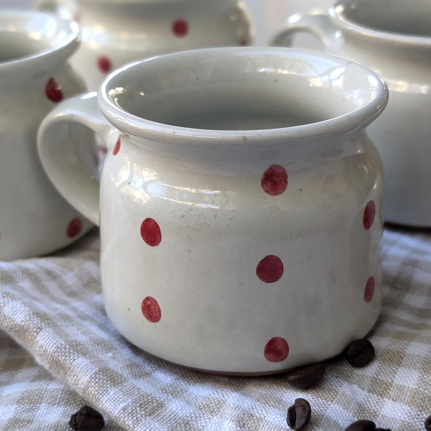 Hand Thrown Red Spot Ceramic Mugs (sold in pairs)