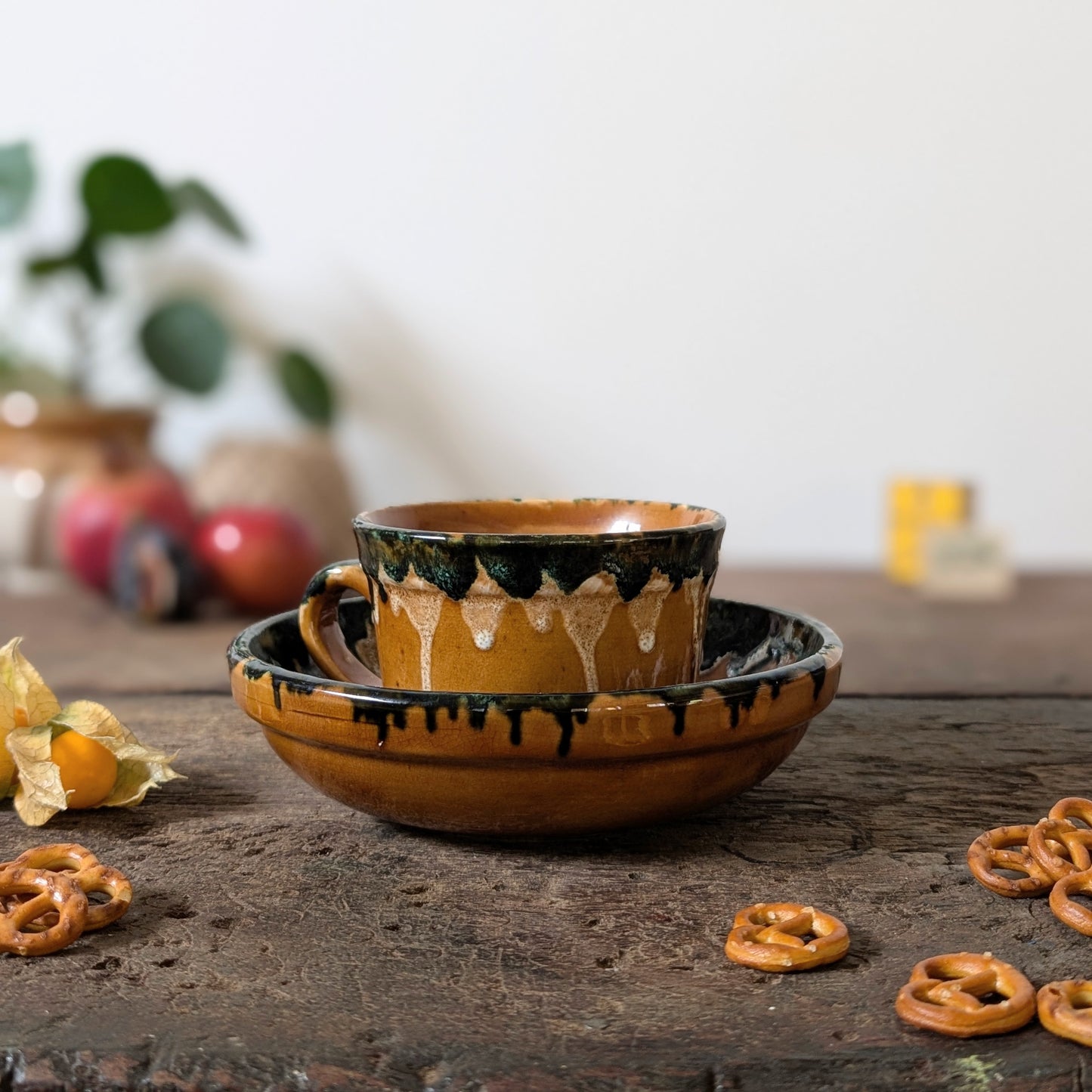 French Earthenware Hot Chocolate Mug and Bowl