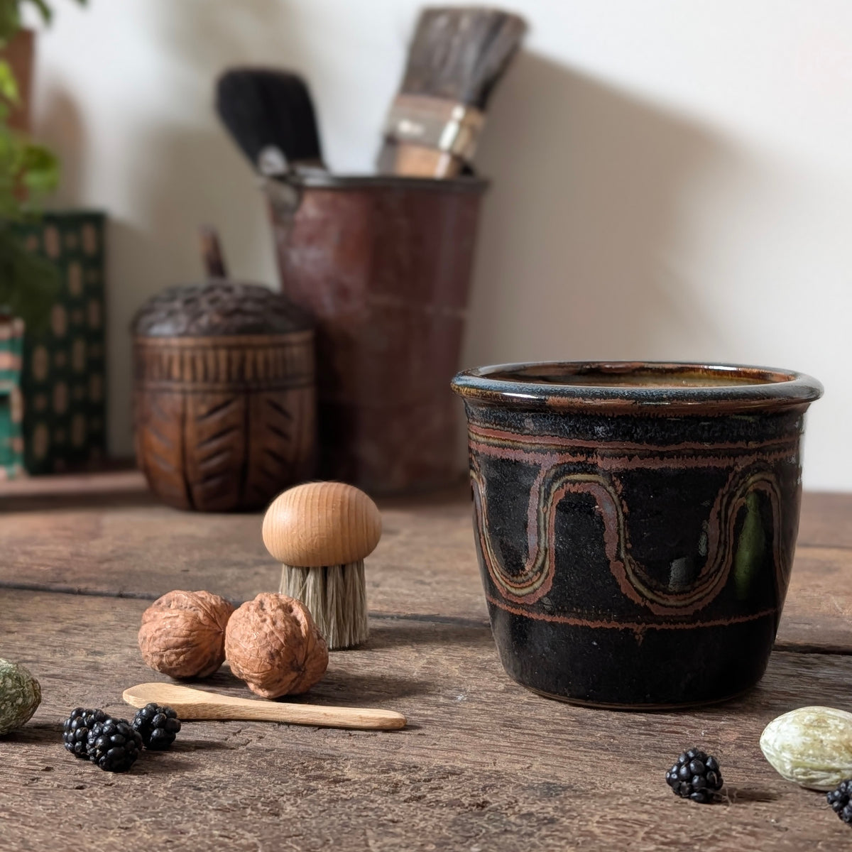 Winchcombe Pottery Black Slipware Flower Pot