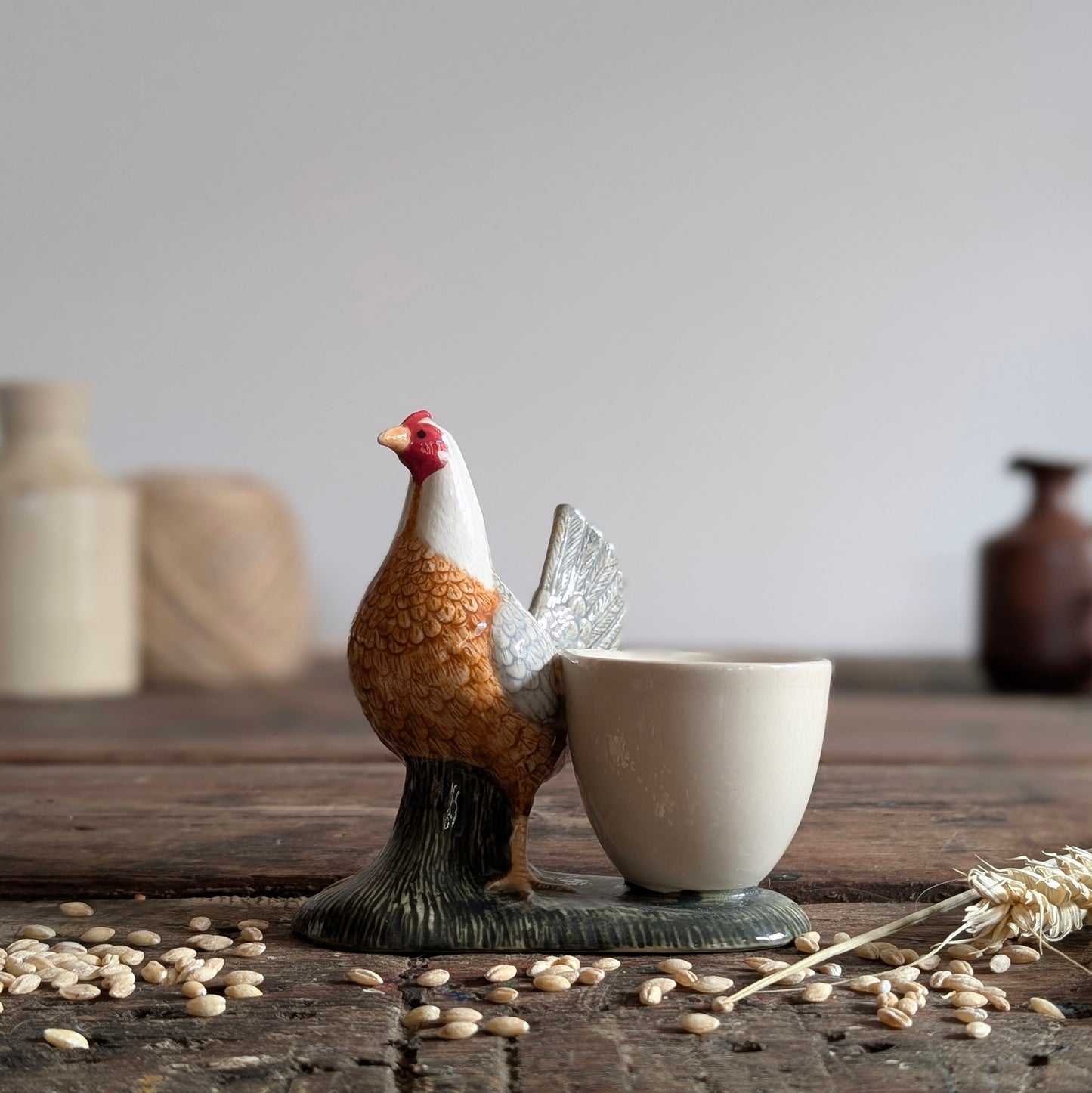 Quail Ceramics Hen Egg Cup - White, Brown and Grey