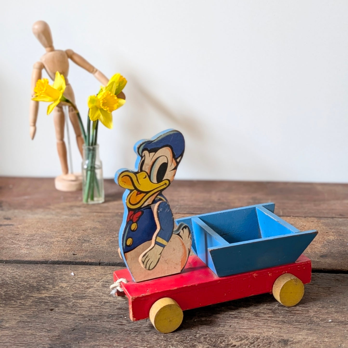 Rare Disney Chad Valley Pull Along Donald Duck Cart Toy