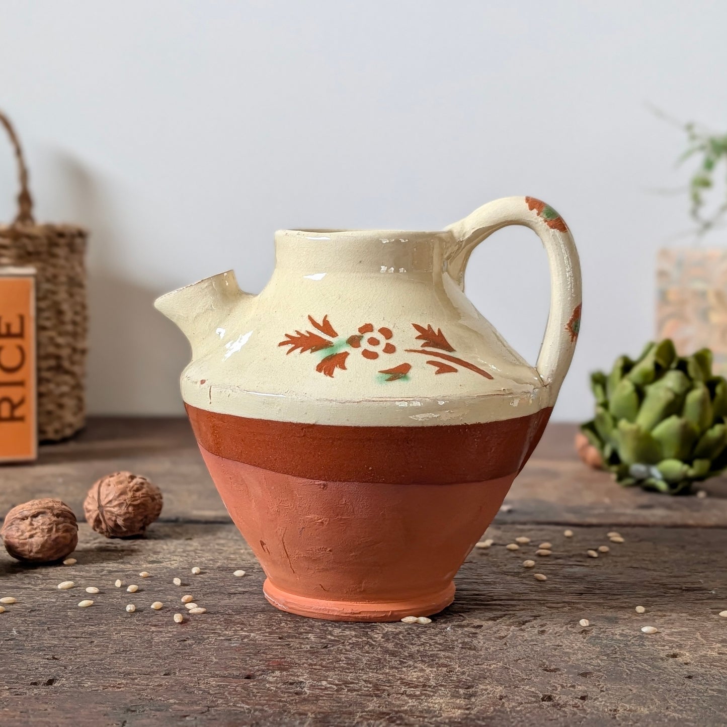 French Cream and Terracotta Glazed Water Jug