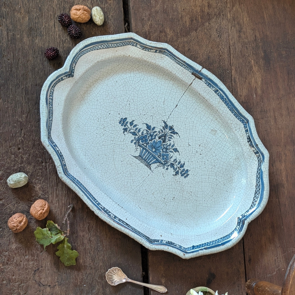18th Century Rouen Faïence Blue and White Serving Platter