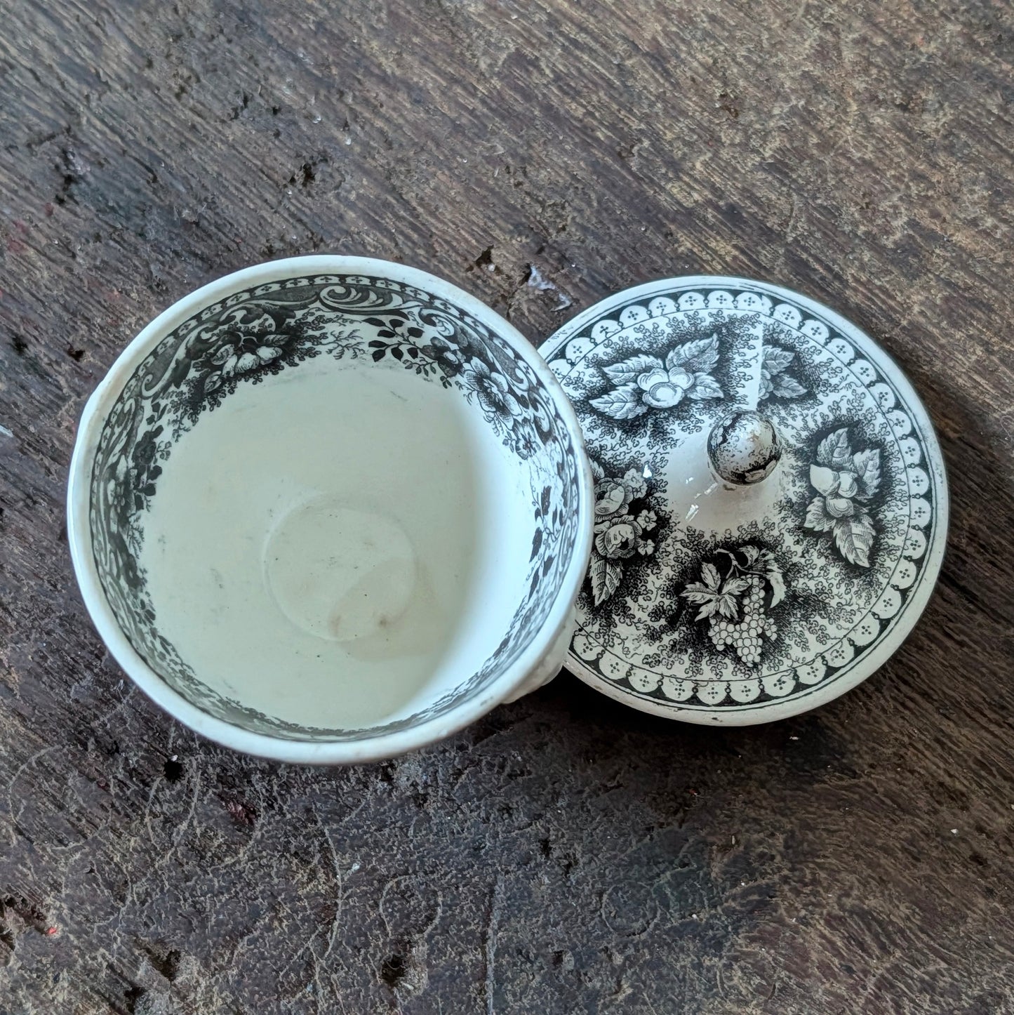 Fine Black Transferware Sugar Pot