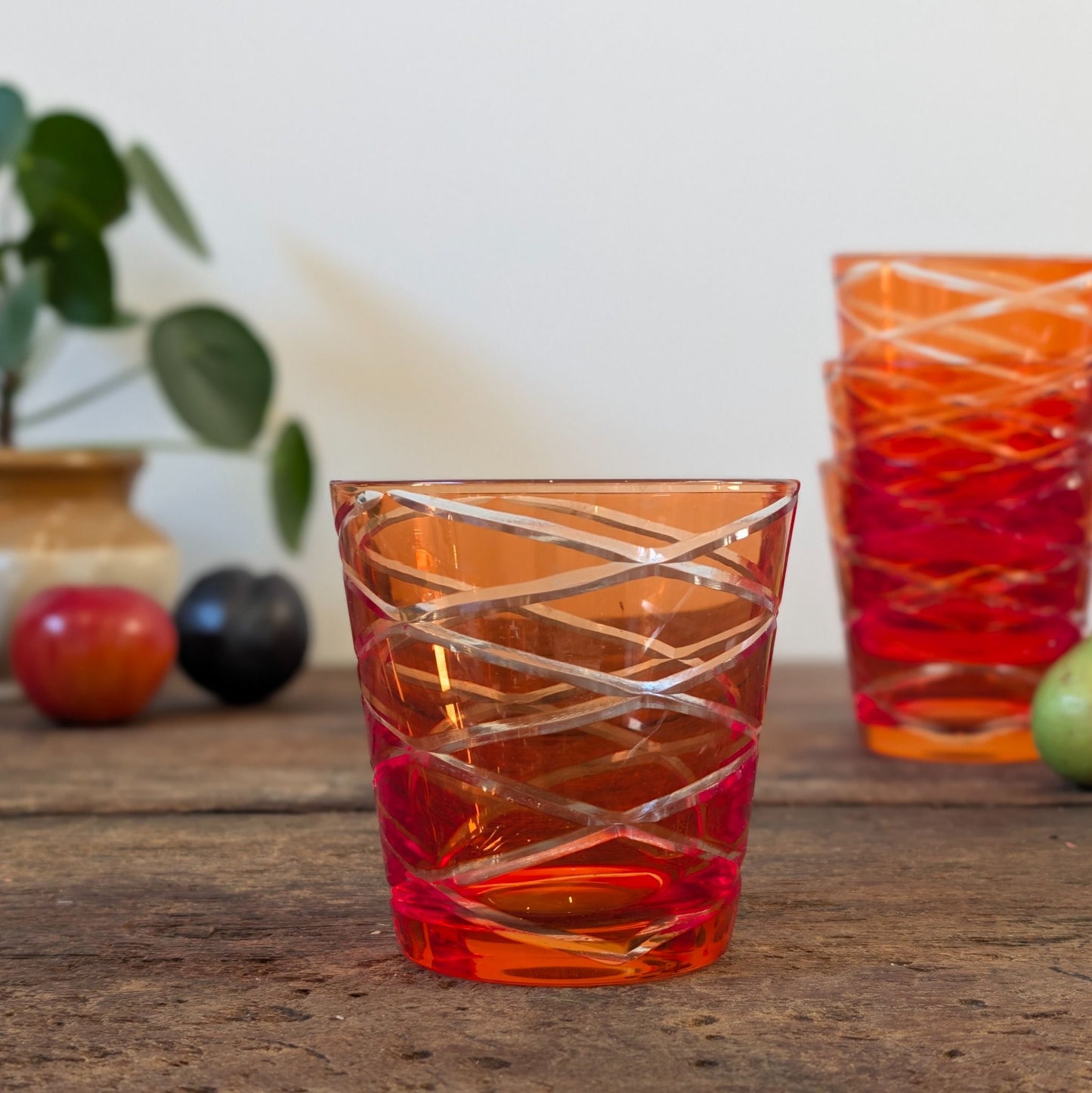 Orange Cut Glass Water/Whisky Glasses