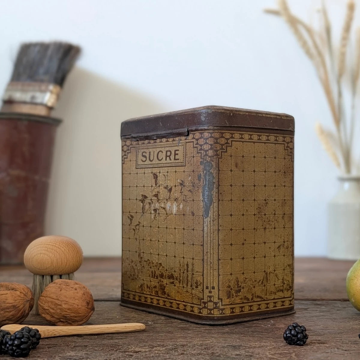 Antique French Sucre Sugar Storage Tin