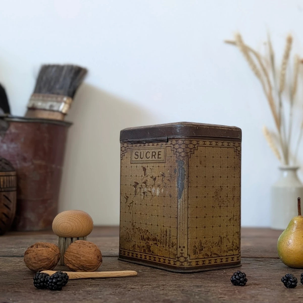 Antique French Sucre Sugar Storage Tin