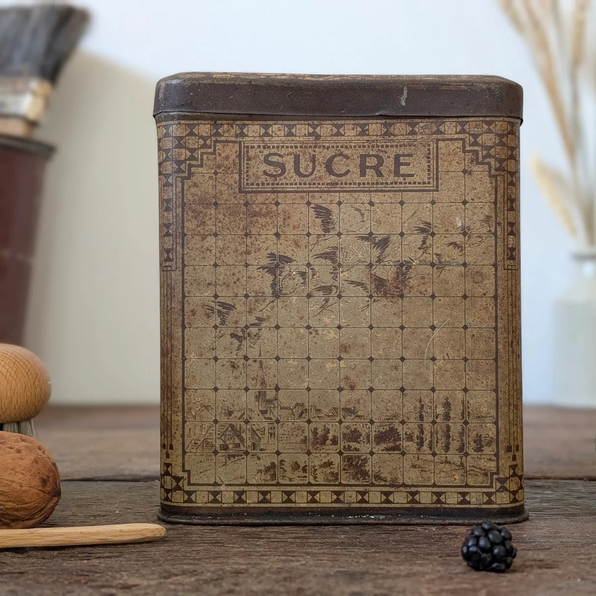 Antique French Sucre Sugar Storage Tin