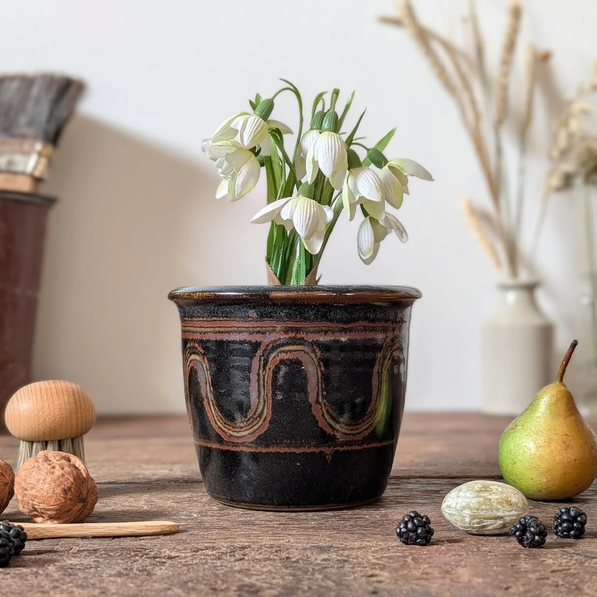 Winchcombe Pottery Black Slipware Flower Pot