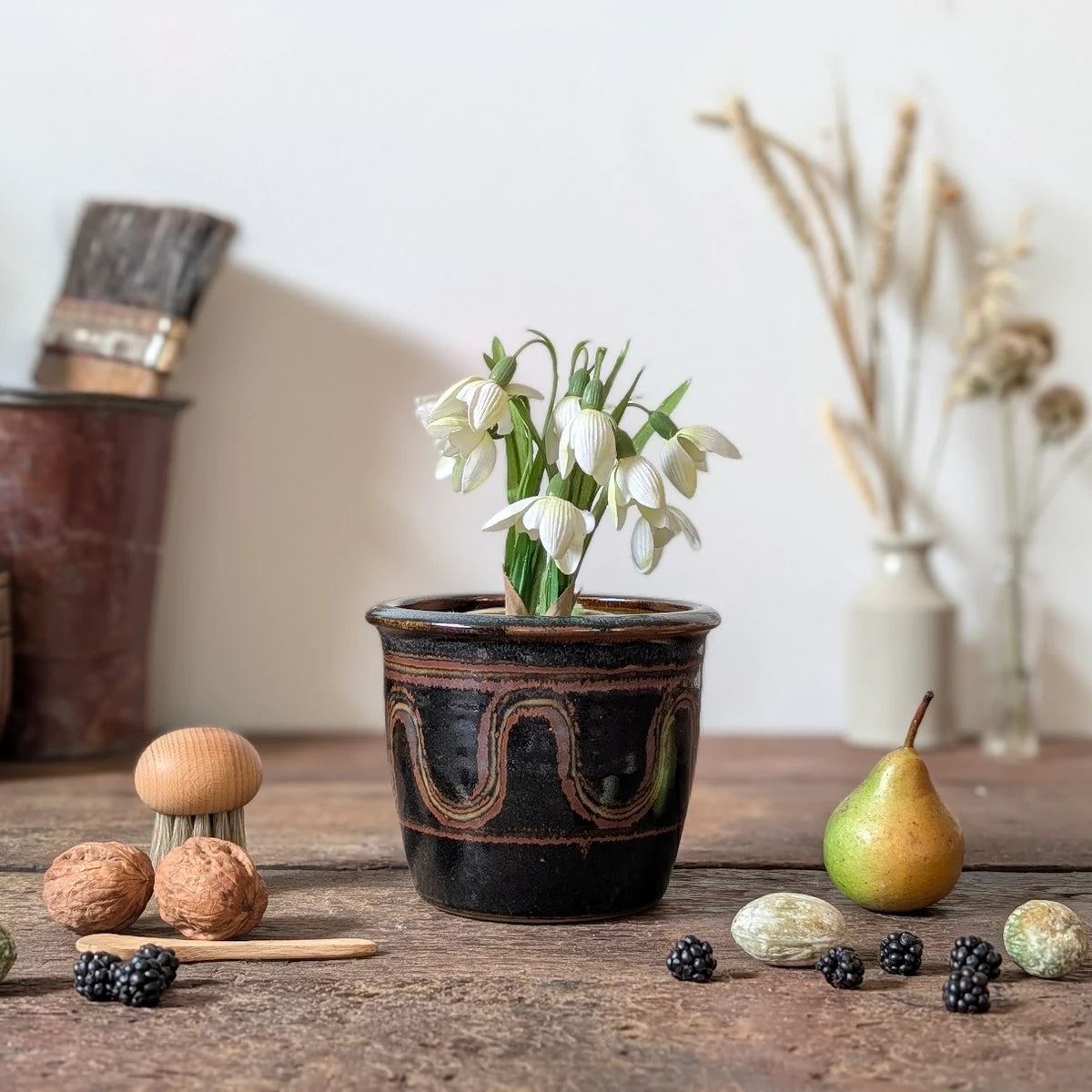 Winchcombe Pottery Black Slipware Flower Pot