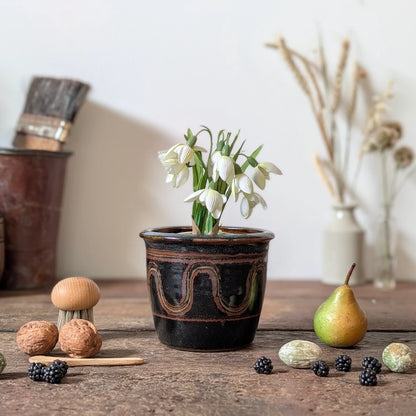 Winchcombe Pottery Black Slipware Flower Pot
