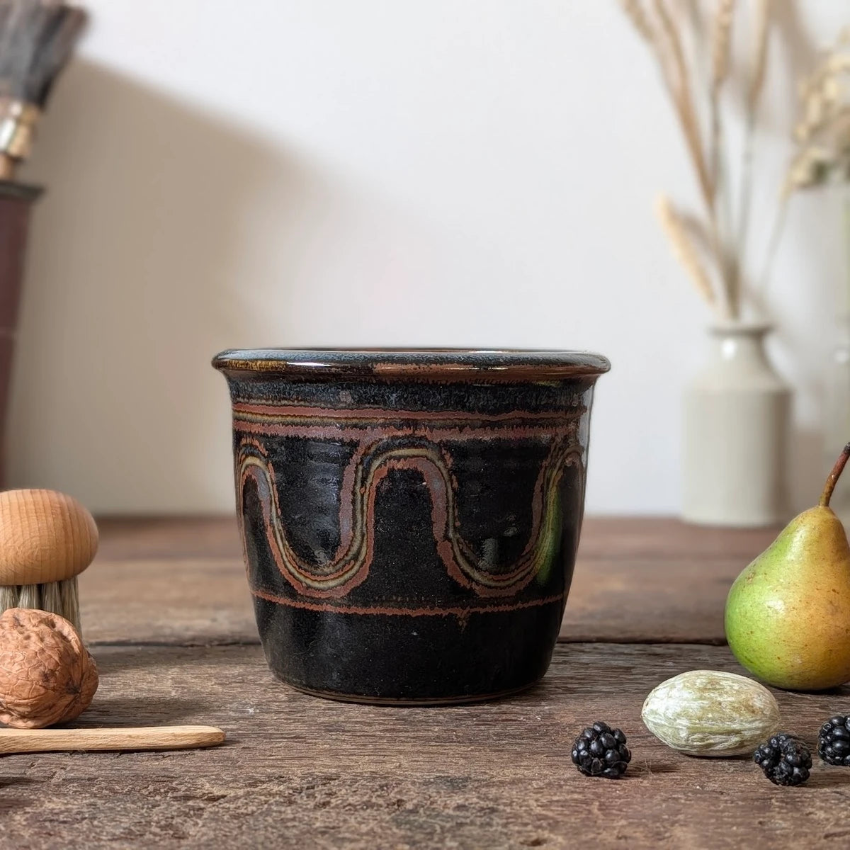 Winchcombe Pottery Black Slipware Flower Pot