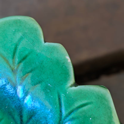 Antique Green Majolica Poppy and Scrolling Leaf Serving Dish