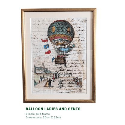 Framed Antique Pages - Sleek Gold Balloon Ladies and Gents