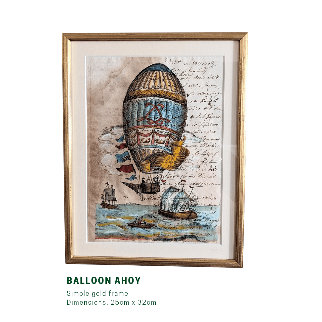 Framed Antique Pages - Sleek Gold Balloon Ahoy