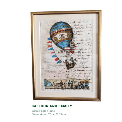 Framed Antique Pages - Sleek Gold Balloon and Family