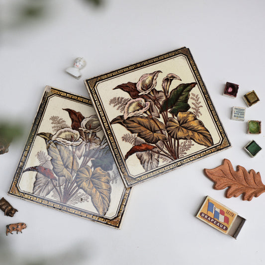 Pair of Victorian Peace Lily Tiles