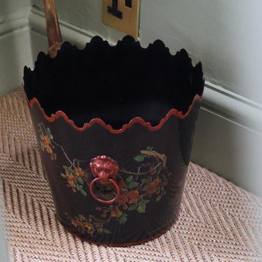 Italian Painted Toleware Lion Cachepot/Paper Bin