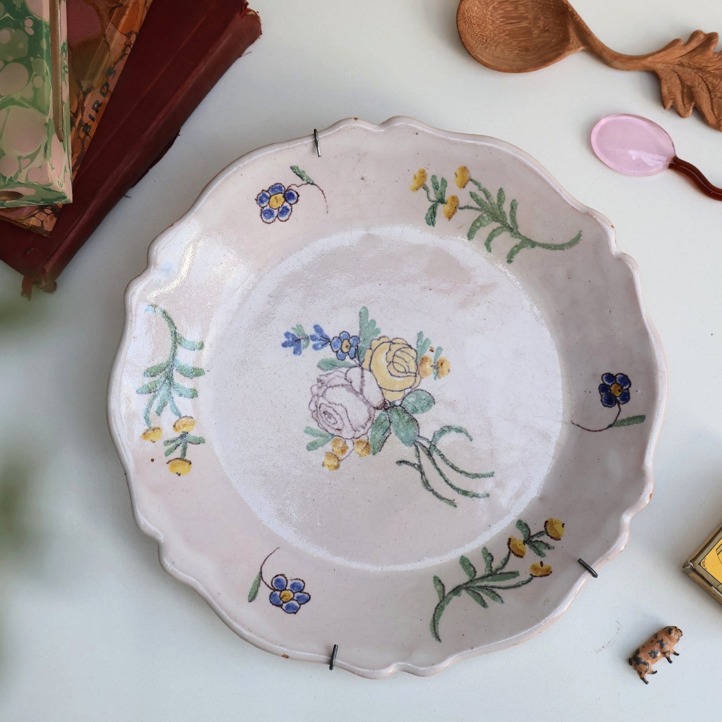 French Faience Plate - Rose Pattern