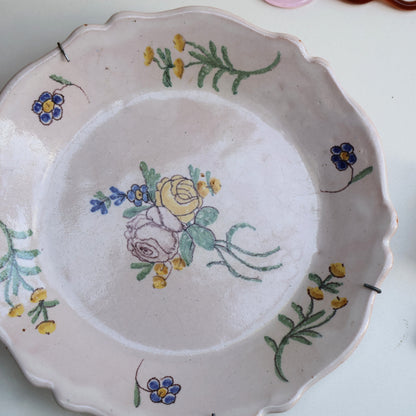 French Faience Plate - Rose Pattern