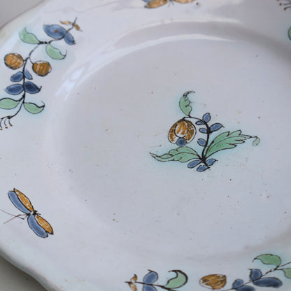 French Faience Plate - Blue Orange Floral