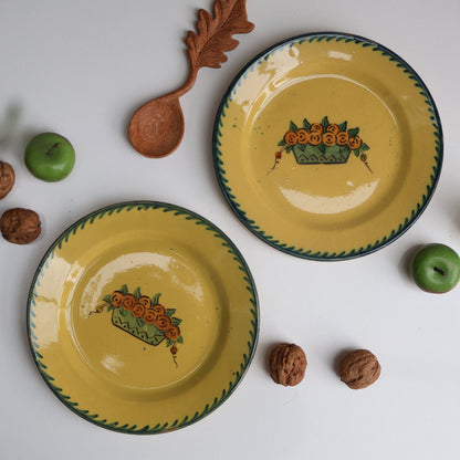 French Yellow Serving Platter and Pair of Plates