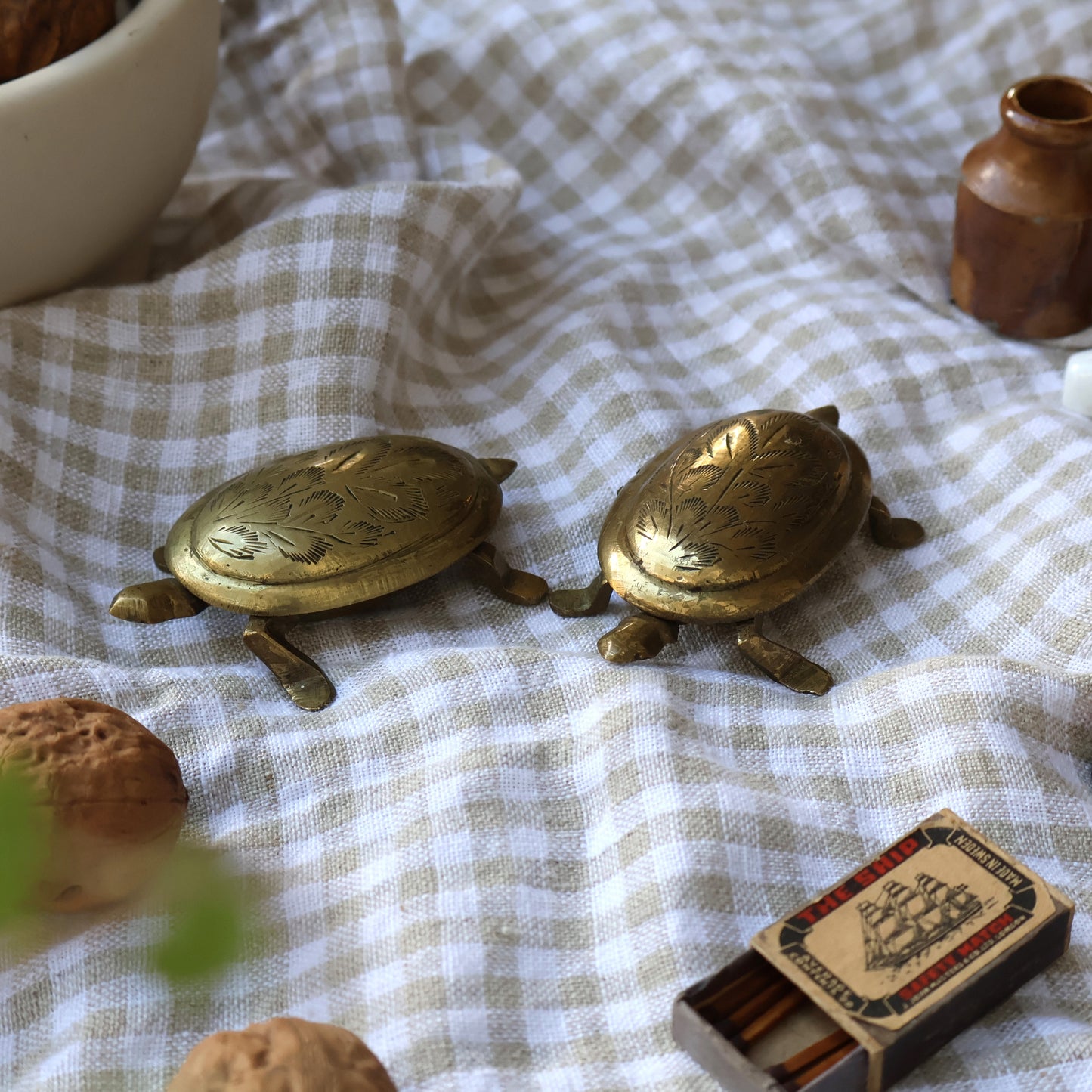 Pair of Brass Turtle Pots