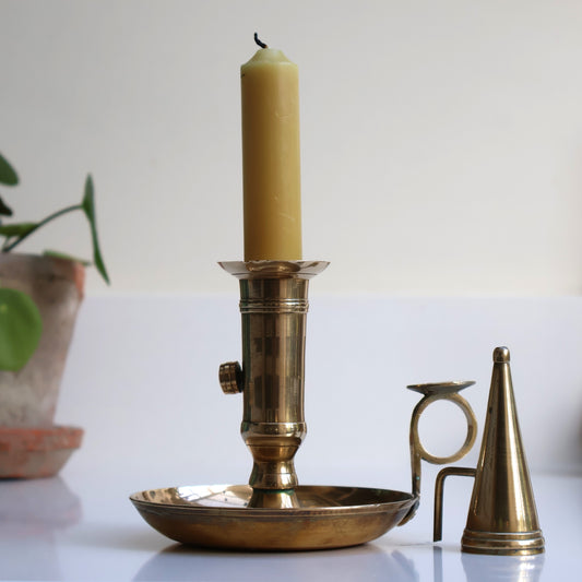 Vintage Brass Chamberstick Candle Holder with Snuffer